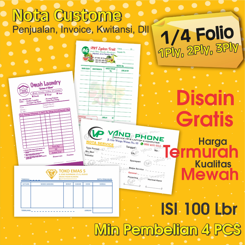

Nota custom warna 1/4 folio isi 100lbr