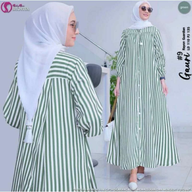 Gamis Silang Motif Salur/Gamis Dress Wanita Gauri Maxi Jumbo/Gamis Salur Full kancing Terbaru (Busui