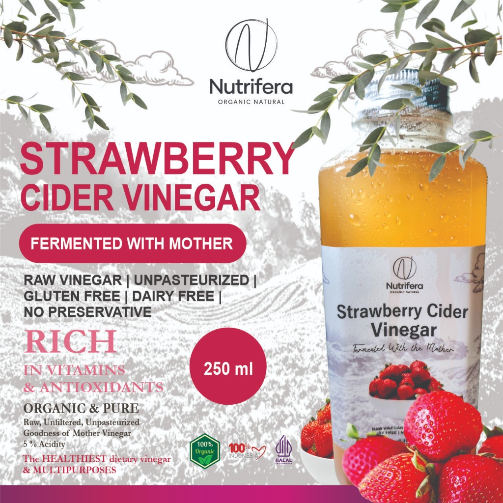 

NUTRIFERA Cuka Strawberry 250 ml dengan Endapan Mother Probiotik / Strawberry Cider Vinegar Bragg