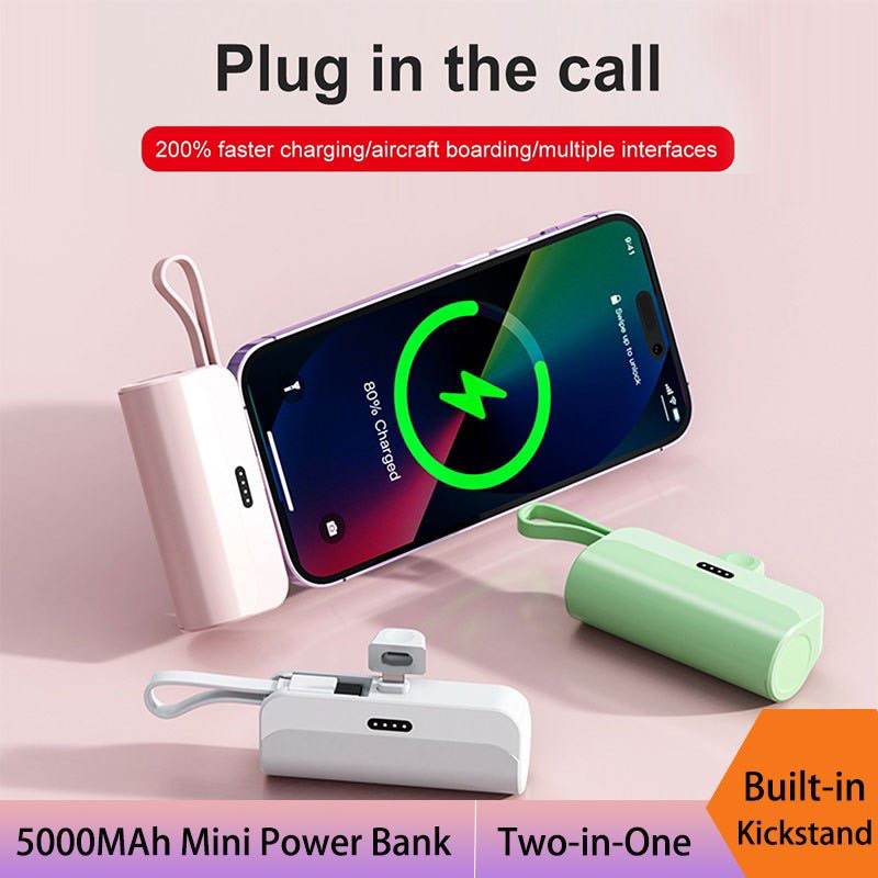 POWER BANK MINI PORTABEL 5000mah KABEL TYPE C DAN IPHONE
