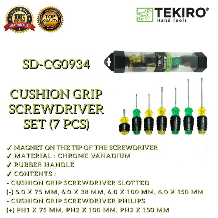 Obeng Set Tekiro 7pcs Obeng Gagang Karet Obeng - + Tekiro TEKIRO Obeng Gagang Karet Set 7 PCS