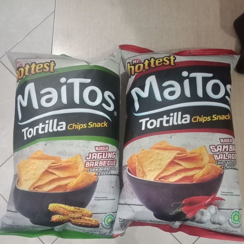

Maitos Tortila Chips Rasa Jagung Barbeque dan Sambal Balado 140 grm