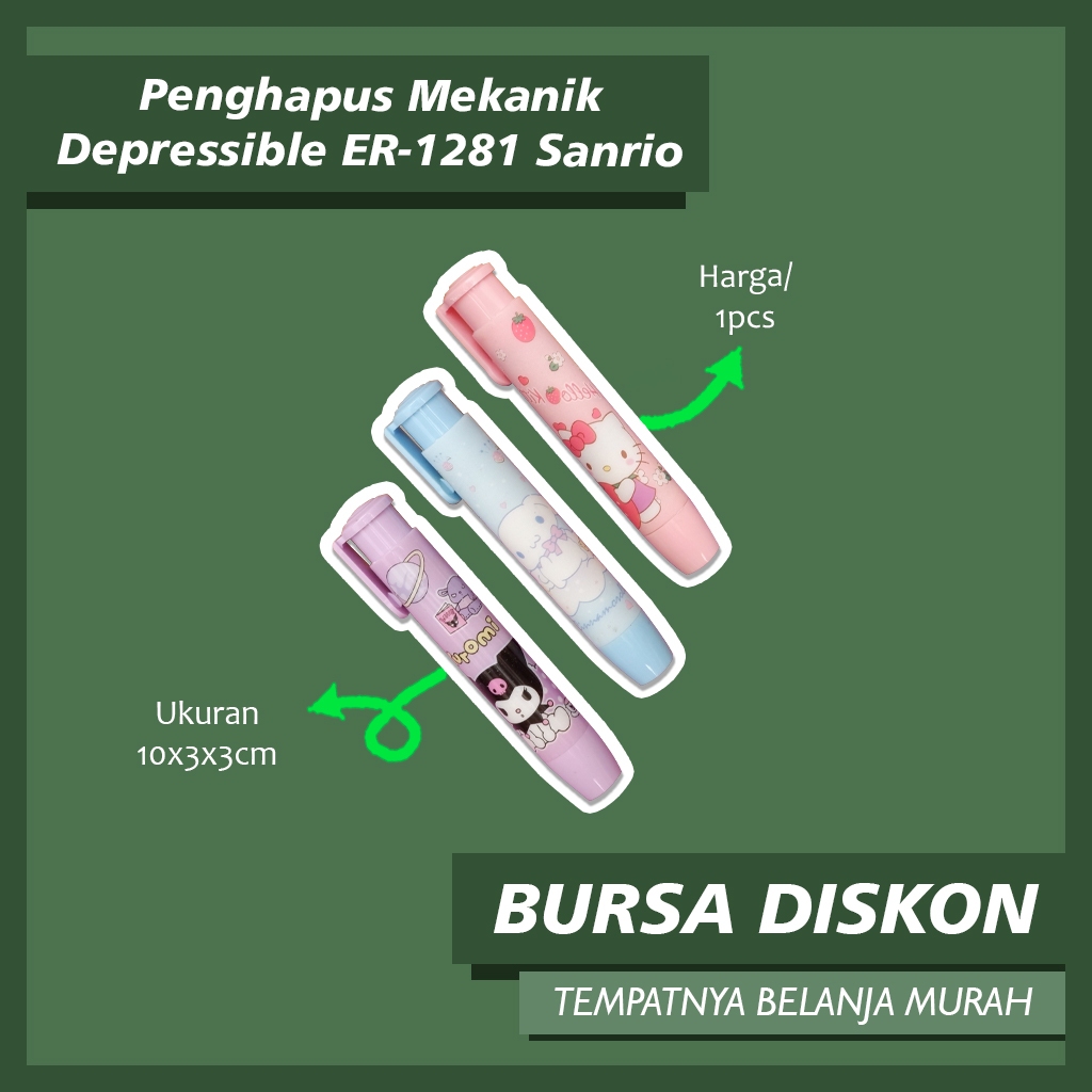 

Penghapus Mekanik Depressible ER-1281 Sanrio Cinnamoroll Kuromi Hello Kitty Mechanical Eraser Penghapus Bentuk Lipstick Hapusan Eraser Lipstik Cinamorol