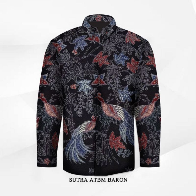kain batik tulis pria bahan sutera. batik tulis pria warna hitam motif burung. er