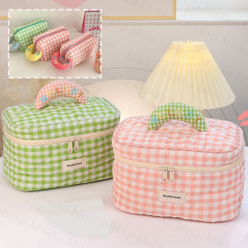 Pouch Make up Handle Paste Tas Kotak-kotak Kosmetik ukuran jumbo travel pouch kosmetik lucu Cantik W