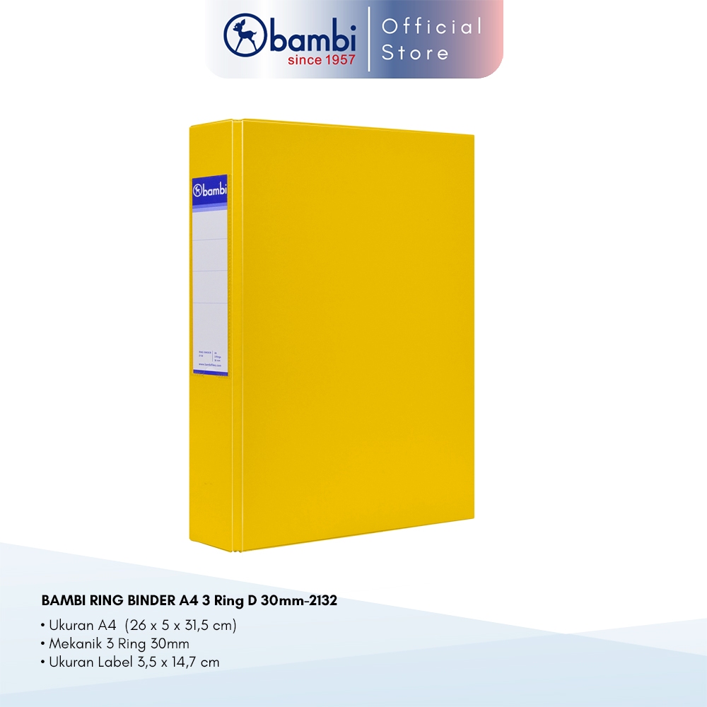 

Bambi Ring Binder A4 3 Ring D-Type Yellow MID SIZE 30 mm
