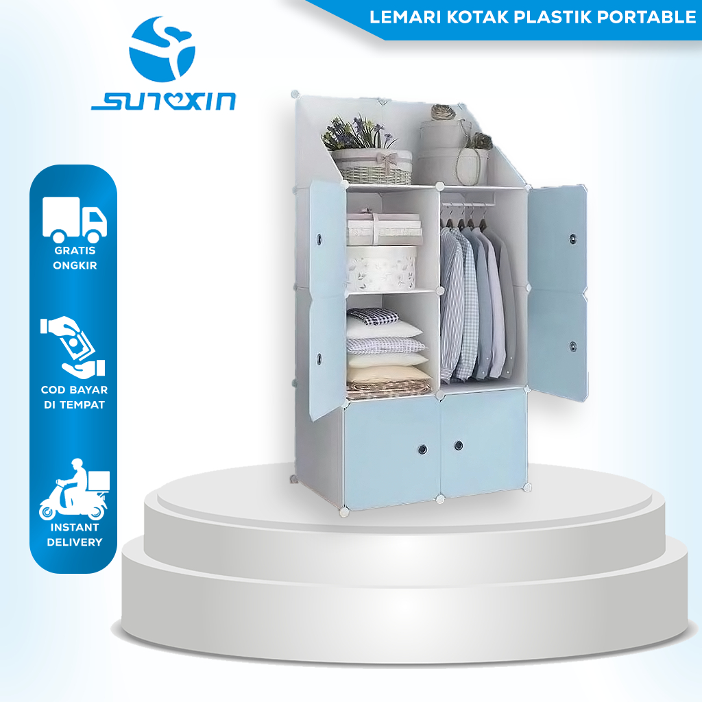 Sunxin - Lemari Kotak Plastik Portable Bongkar Pasang 6 Pintu / Lemari Plastik