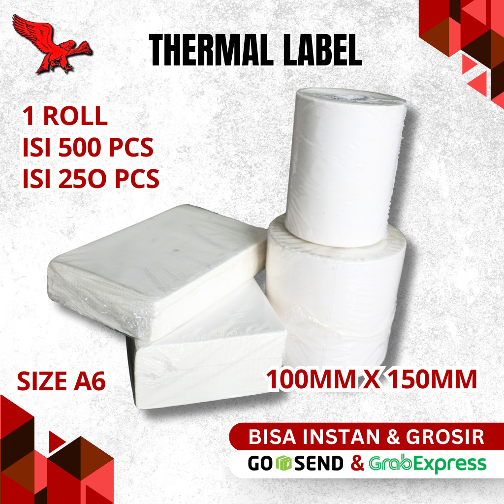 

Kertas Thermail Stiker Thermal 100x150 isi 500 & 250 lembar, Label Thermal barcode, Kertas EDC/printer mini bluetooth
