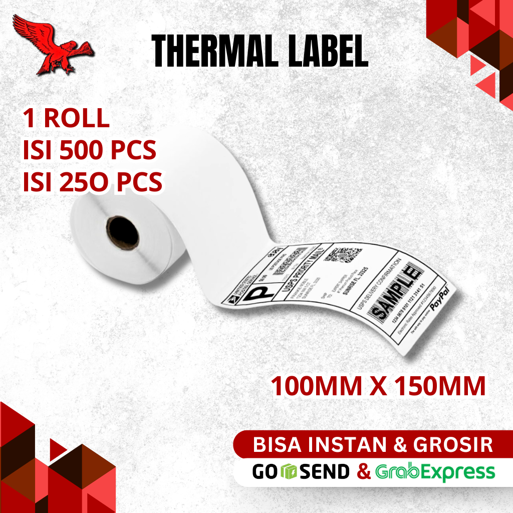 

RB Kertas Thermail Stiker Thermal 100x150 isi 500 & 250 lembar, Label Thermal barcode, Kertas