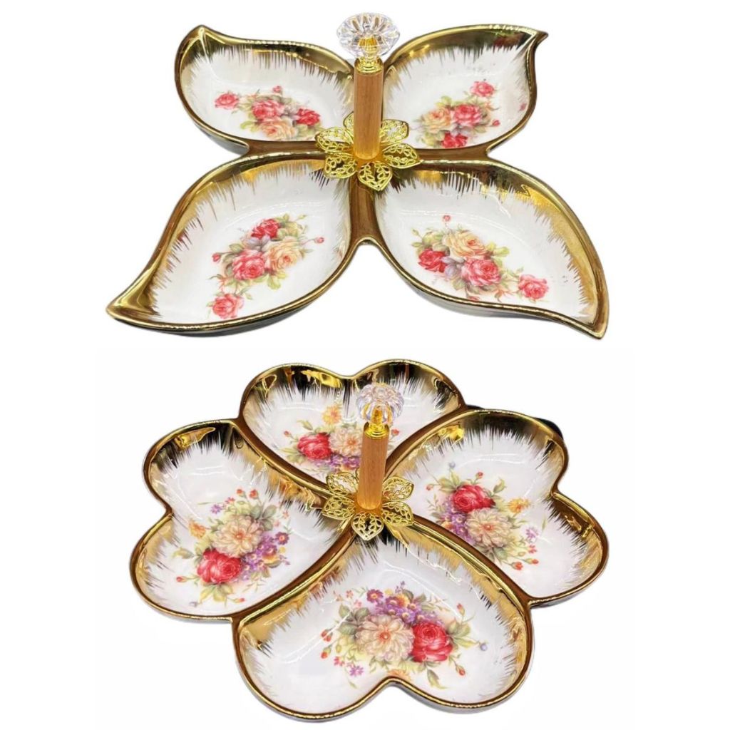 Piring Saji Keramik Kue Permen/Piring Prasmanan Model Bunga 4 tempat - Harga /pc