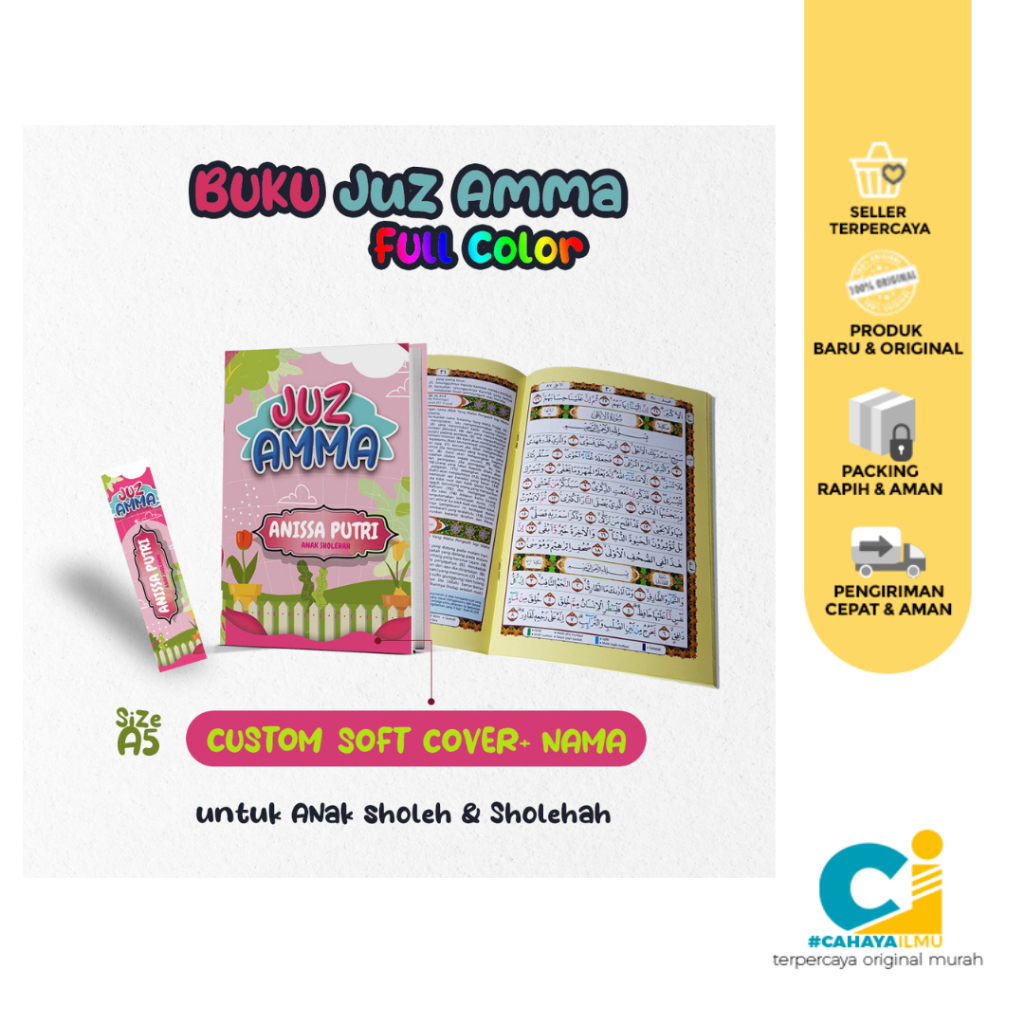 Custom Buku Juz Amma 7 in 1 Full Color Custom Soft Cover + Nama Untuk Anak Sholeh & Sholehah Size A5