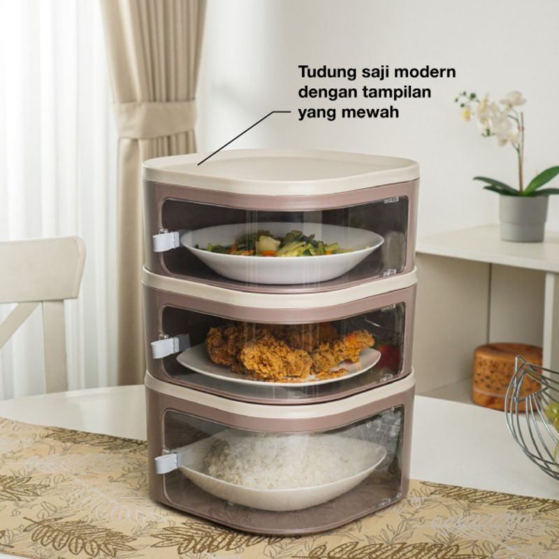 Dishes keeper Pink | Tudung Saji Susun 4 | Penutup Makanan Susun 3 | Food Cover Susun