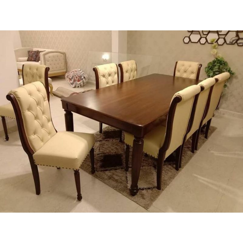 SET KURSI MAKAN KAYU JATI_MEJA MAKAN MODEL KLASIK_KURSI MAKAN KAIN OSKAR_KURSI MAKAN K 8