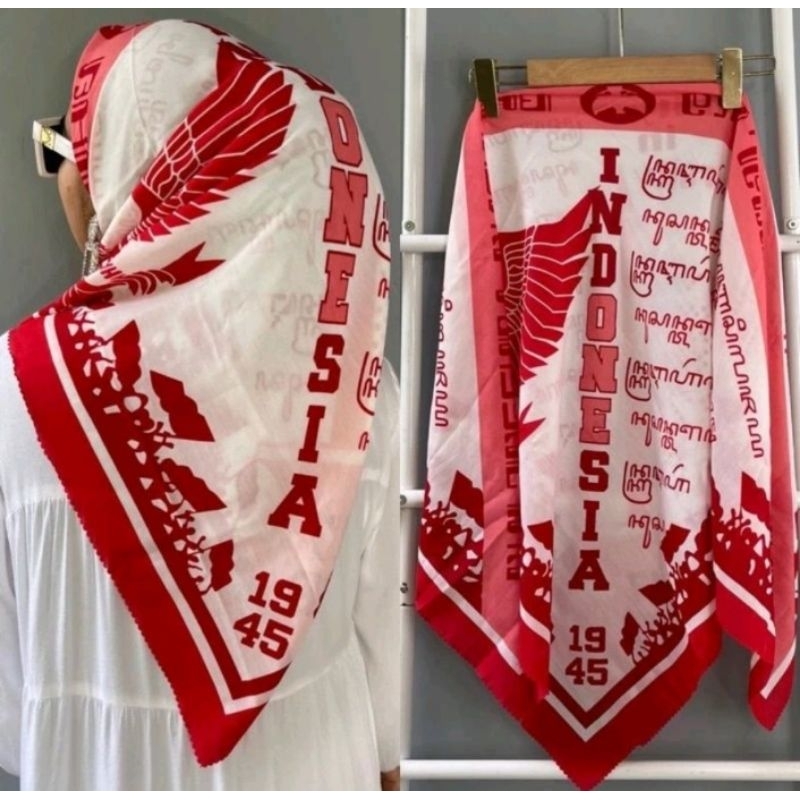 🇲🇨𝐀𝐙𝐊𝐀 𝐅𝐀𝐒𝐇𝐈𝐎𝐍 🇲🇨 Hijab Merdeka 🇲🇨 Jilbab Motif Merah putih🇲🇨 Jilbab /Hijab Segi Empat Makassar🇲🇨 Hi