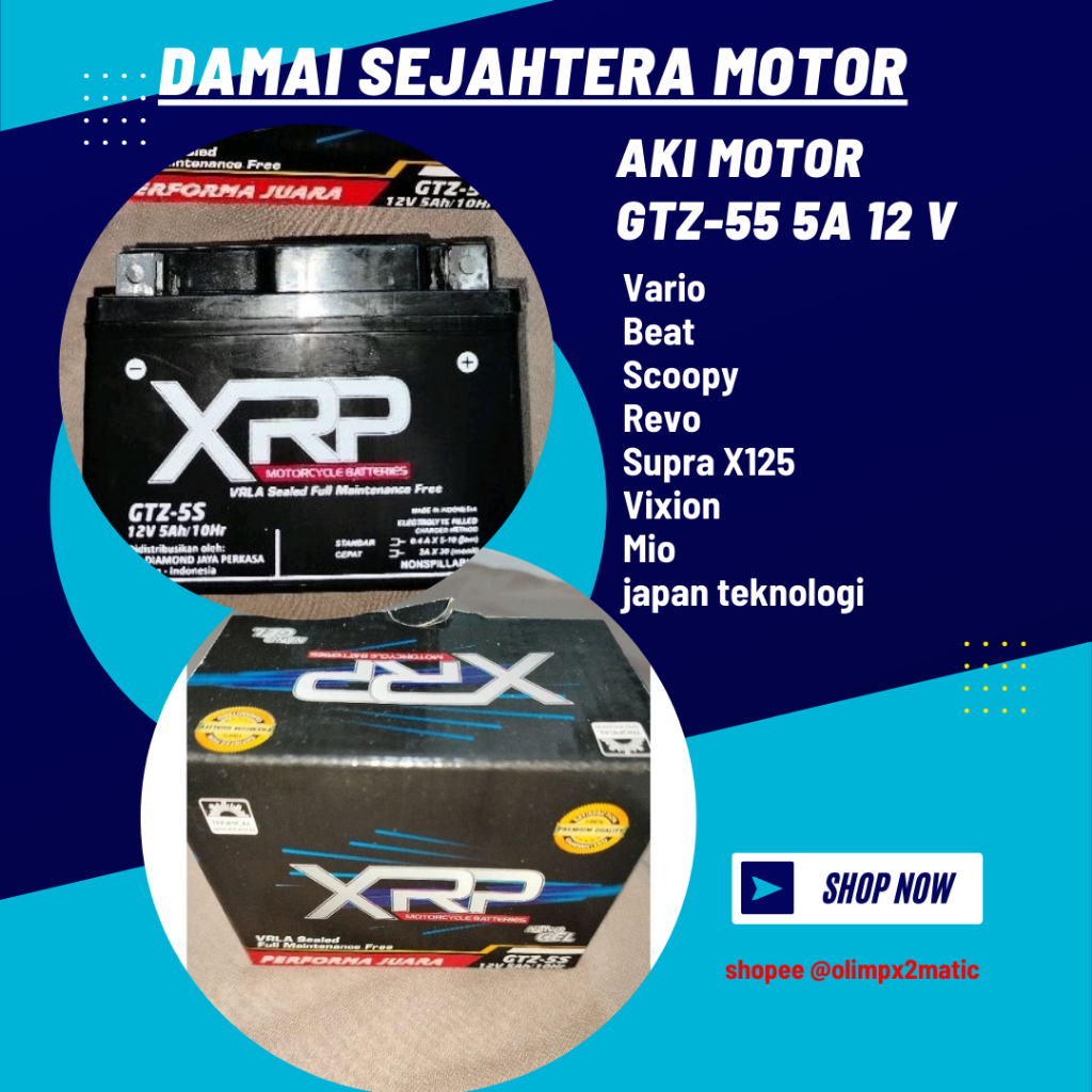 Aki Motor Kering GTZ5S 12Volt 5A Motor Beat Vario Mio Supra Vixion Revo Scoopy Original