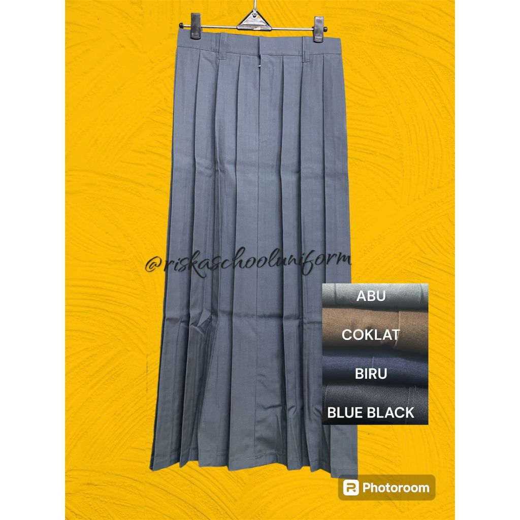 Riska Seragam Rok Rempel Atas Jumbo SMP/SMA Abu Biru Coklat Pramuka Putih