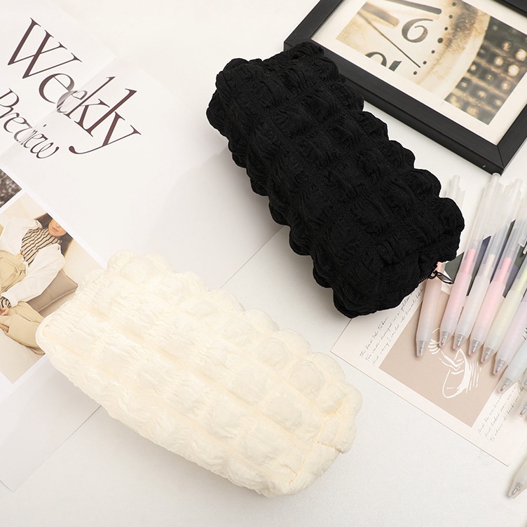 

New Stock Cream Puff Pencil Bag Tepak Tempat Pensil Motif Polos 21 cm x 8 cm