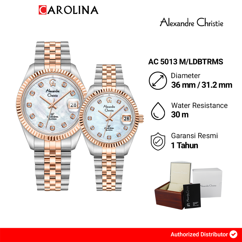 Jam Tangan Couple Alexandre Christie Classic Steel AC 5013 M/LDBTRMS White MOP Dial Dual Tone Stainl
