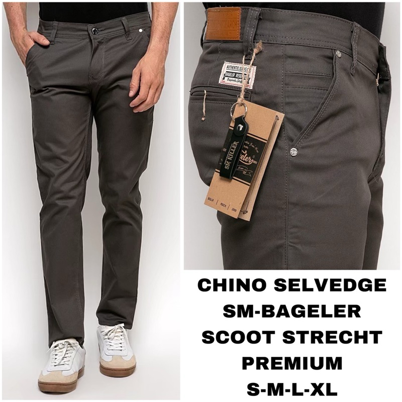 805 DENIM - Celana Chino Slim Fit Panjang Pria / Celana Chinos Pria Premium Selvedge Orginal SM-BAGE