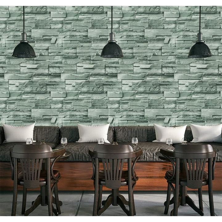 Adipati Official Store - Wallpaper Motif Batu Alam Hijau Ukuran 45 Cm x 7,5-8,5 Meter Wallpaper Dind