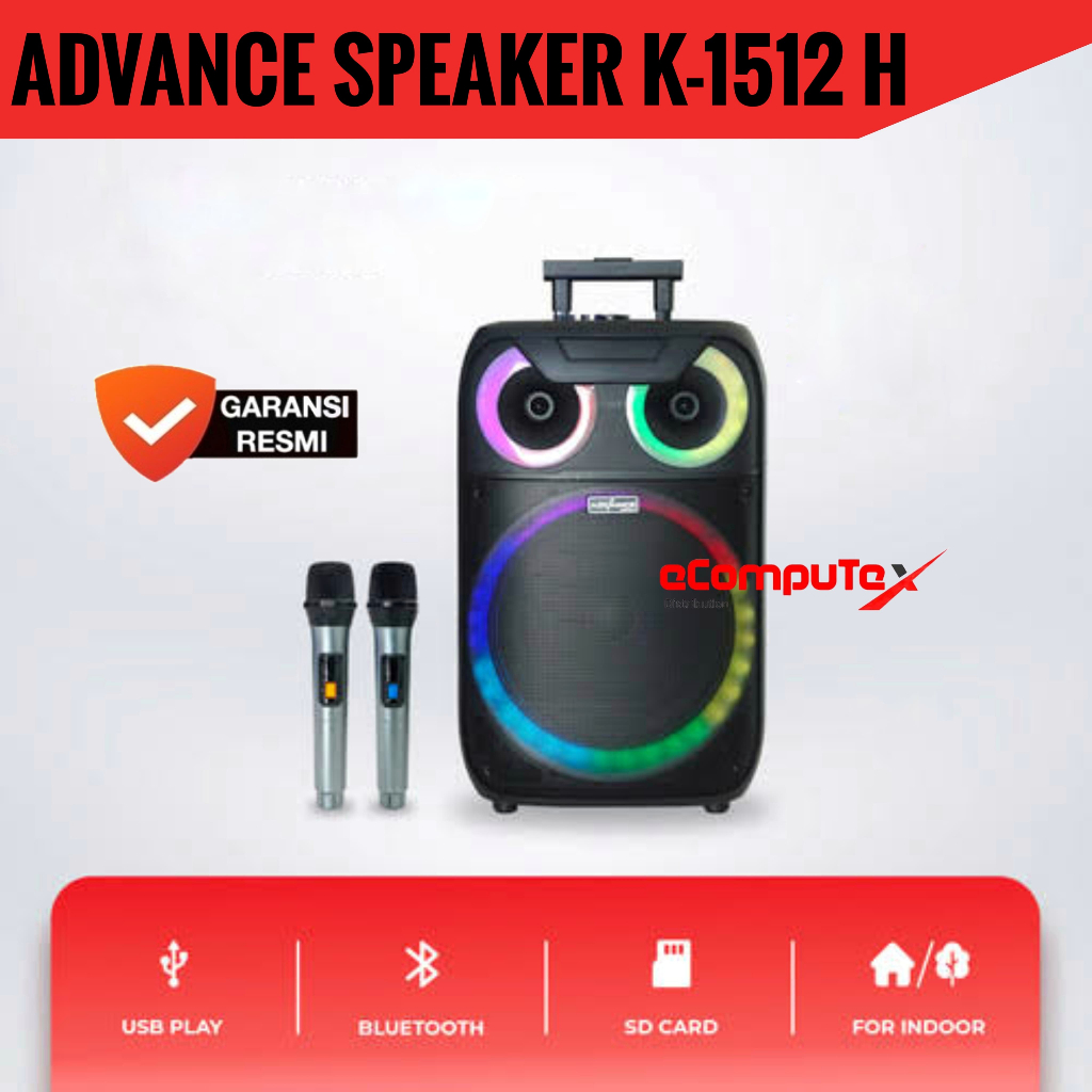 SPEAKER ADVANCE  K-1512H PORTABLE BLUETOOTH  K 1512-H 15" INCH FREE 2 MIC - GARANSI RESMI
