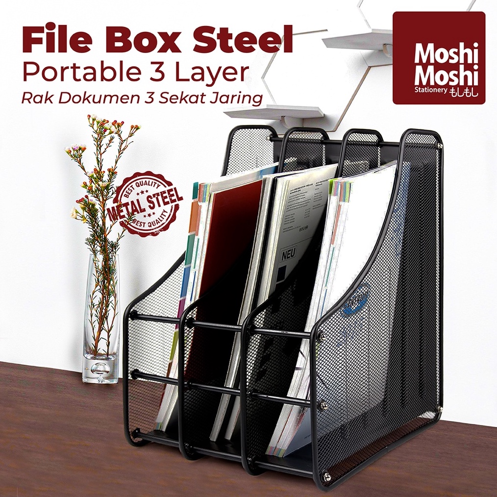 

KODE D6H8 File Box Foldable Steel 3 Layer Rak Penyimpanan Dokumen 3 Sekat Jaring Besi