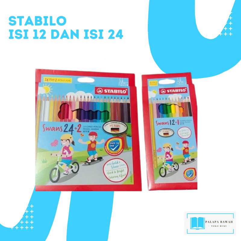 

STABILO Swans Colored Pencils / Pensil Warna Panjang Isi Lebih Banyak 12+1/24+2 BONUS Warna Metalik Silver & Gold Formulasi Warna Terang dan Cerah Stationary Alat Tulis