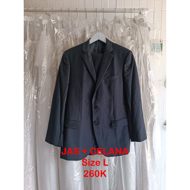 Set Jas + celana Navy pria Size L Bekas Second Preloved Full Furing