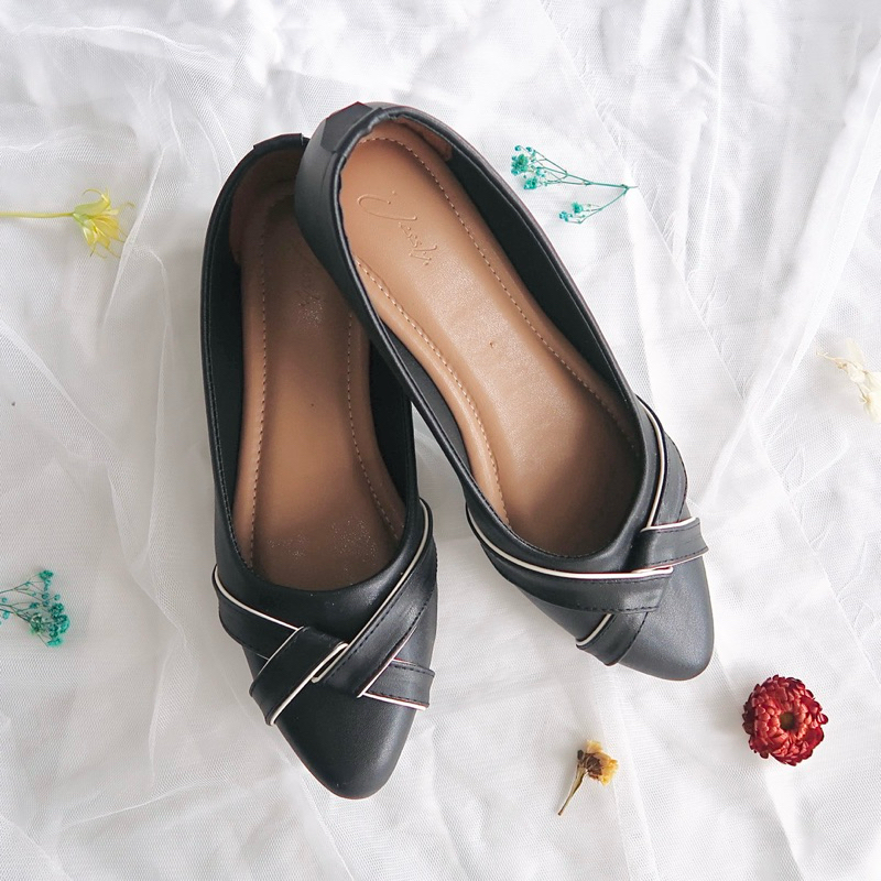 Jessly - CLAUDIA FLATSHOES Hitam Empuk Size 36-43 | Sepatu Kerja Wanita Sepatu Pantofel Sepatu Kulia