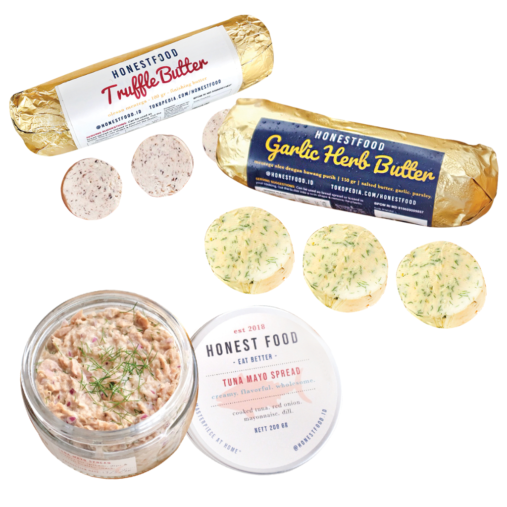 

HONESTFOOD Garlic & Truffle Butter, Tuna Spread Bundling - Mentega bawang putih, truffle, selai