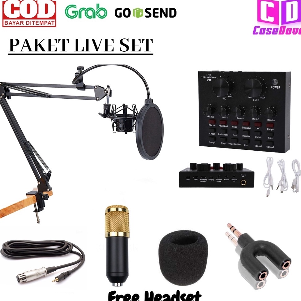 Paket Lengkap Mic Condenser Podcast Full Set Microphone Condenser BM 8  Stand  Pop Filter  Soundcard