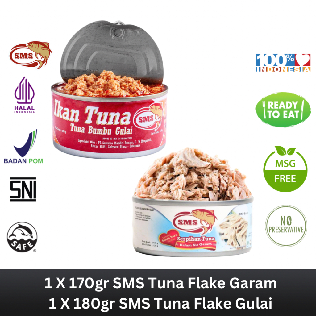 

SMS Tuna Kaleng Flake Dalam Garam 170g & SMS Tuna Kaleng Flake Dalam Bumbu Gulai 180g