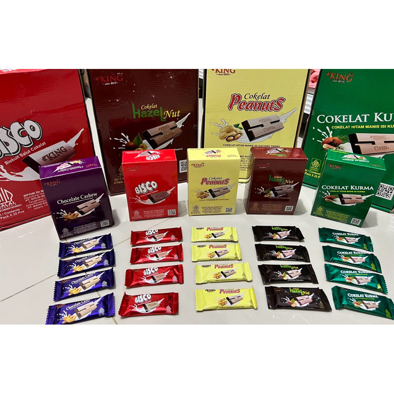 

COKLAT DKING CASHEW / KURMA / PEANUTS / HAZELNUT / BISCO CHOCOLATE 1 KOTAK 20 PCS