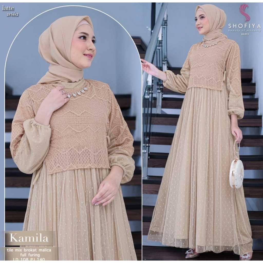 Rs-id | Inaya Dress Wanita Tille Dot Full Puring Mix Brukat Malika