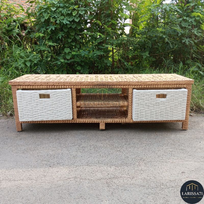 Meja Tv Rotan Sintetis Laci 2 Lemari Plastik Rotan Sintetis Rak Laci Murah Modern