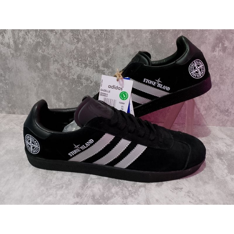 Sepatu Sneakera Adidas Gazelle X Stone Island Black Silver