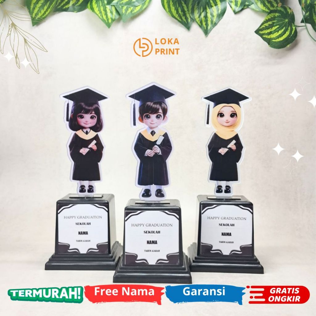 Model 3 Piala Wisuda Anak Sekolah Tk Paud Sd Plakat Boneka Akrilik Souvenir Kado Hadiah
