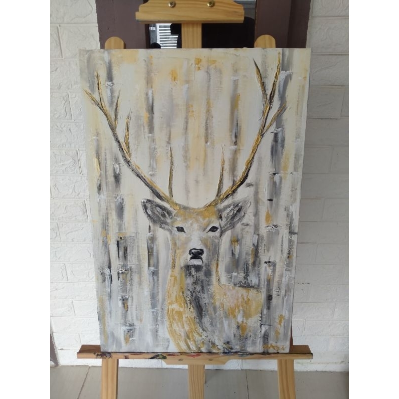 OBRAL Lukisan Kanvas Rusa 40x60 Unik Pajangan Hiasan Dinding Minimalis Aesthetic Klasik