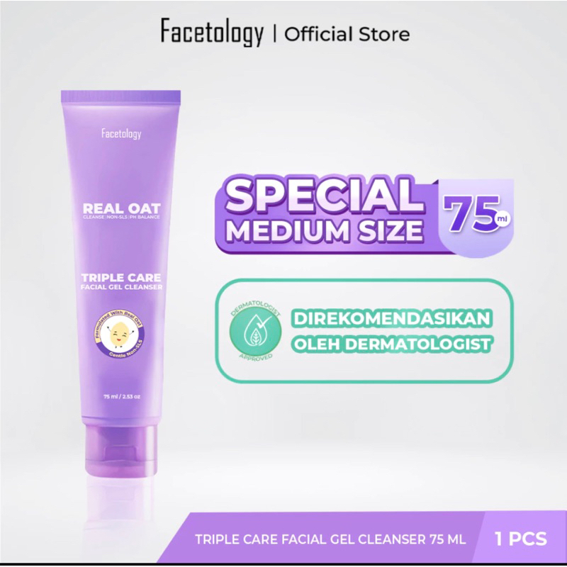 Facetology Skincare Triple Care Facial Wash Gel Cleanser Sabun Cuci muka gentle Low PB Oat Sensitive