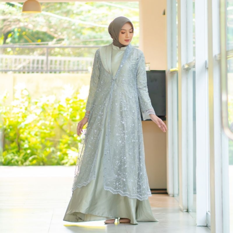 NEW GAMIS KALUNA 2in1 SET BAHAN DRESS /INER MAXMARA  BAHAN OUTER BRUKAT SUPER JUMBO UKURAN L XL XXL 