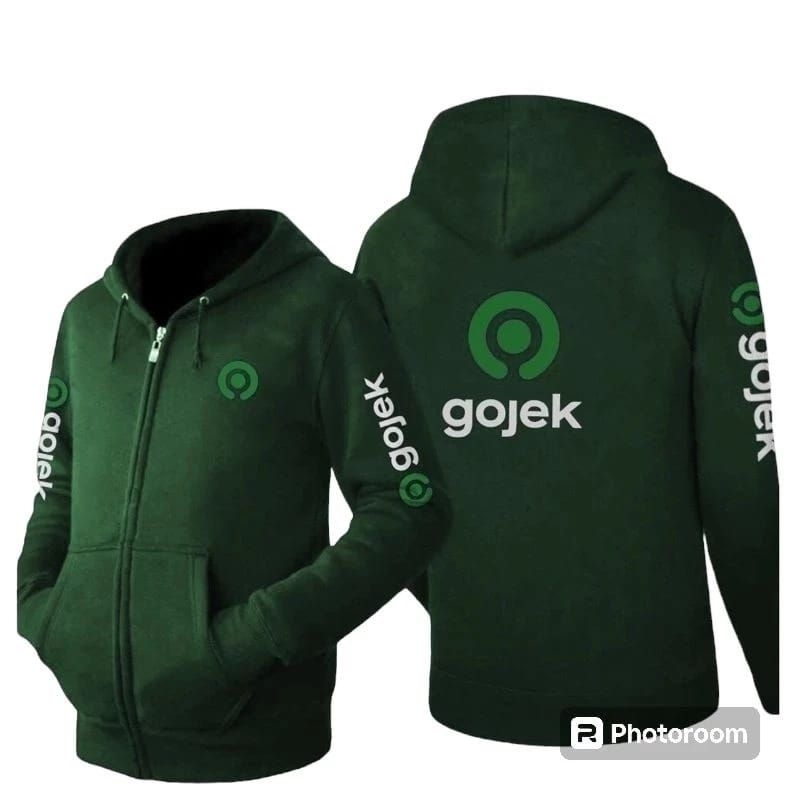 Sweater Hoodie Gojek Hijau Free Washbag/Sweater Distro Gojek Katun Tebal/Sweater Ojol Pria/Wanita