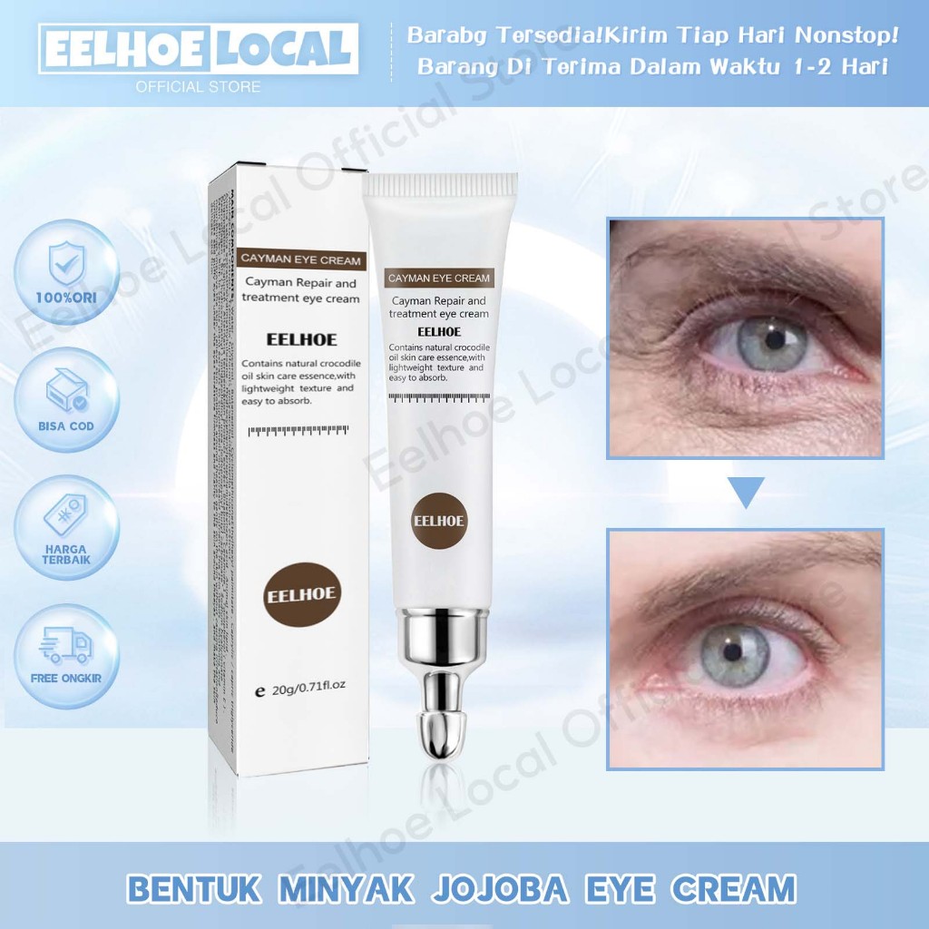 EELHOE Krim Mata Cayman 20g Peptide Eye Cream Crocodile Skink Red Eye Krim Anti Aging Retinol Cream 