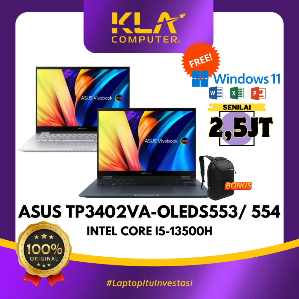 Asus Vivobook TP3402VA-OLEDS554T FLIP Core i5-13500H 512GB RAM 16GB DDR4 14 Inch OLED 2.8K W11 + OHS
