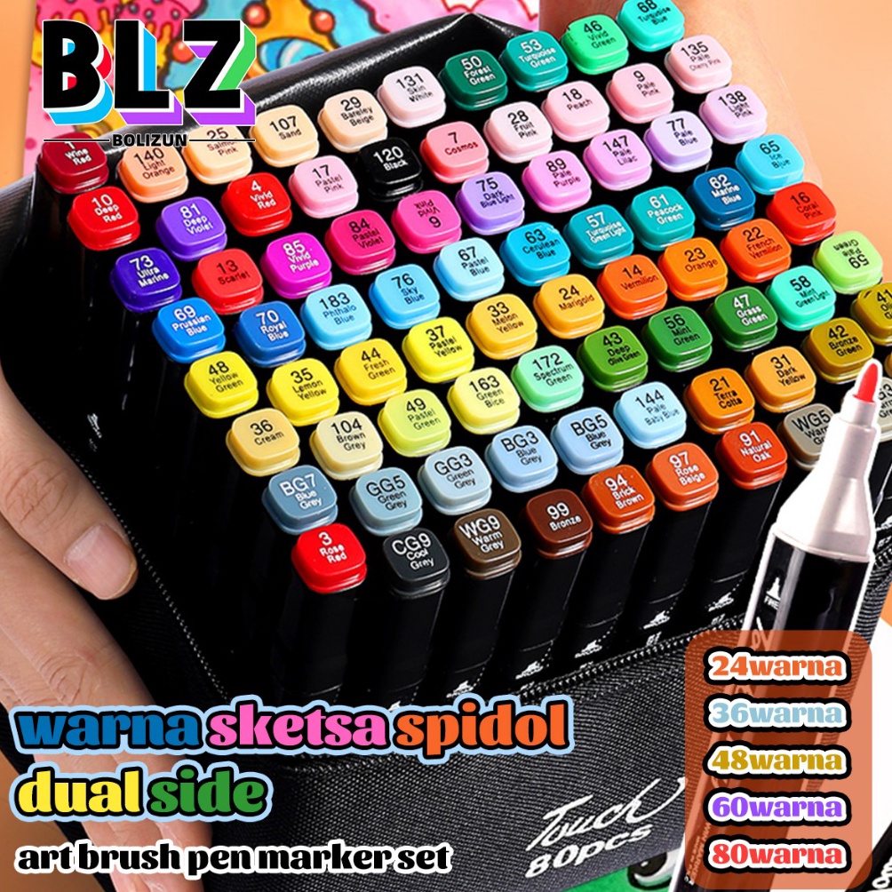 

BOLIZUN 2 in 1 Spidol dan Stabilo Touch Isi 24364868 Warna Dual Side Fine Art Brush Pen Sketsa KODE S3P1