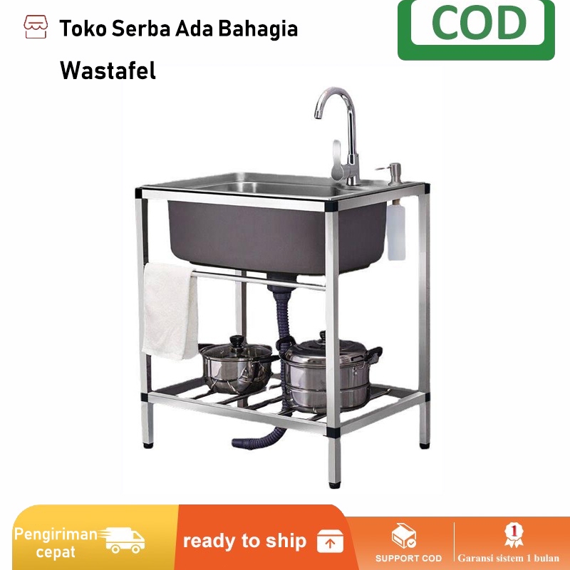 Dapur tebal sederhana wastafel stainless steel tunggal, ganda, tunggal besar dengan rak, bak cucian,