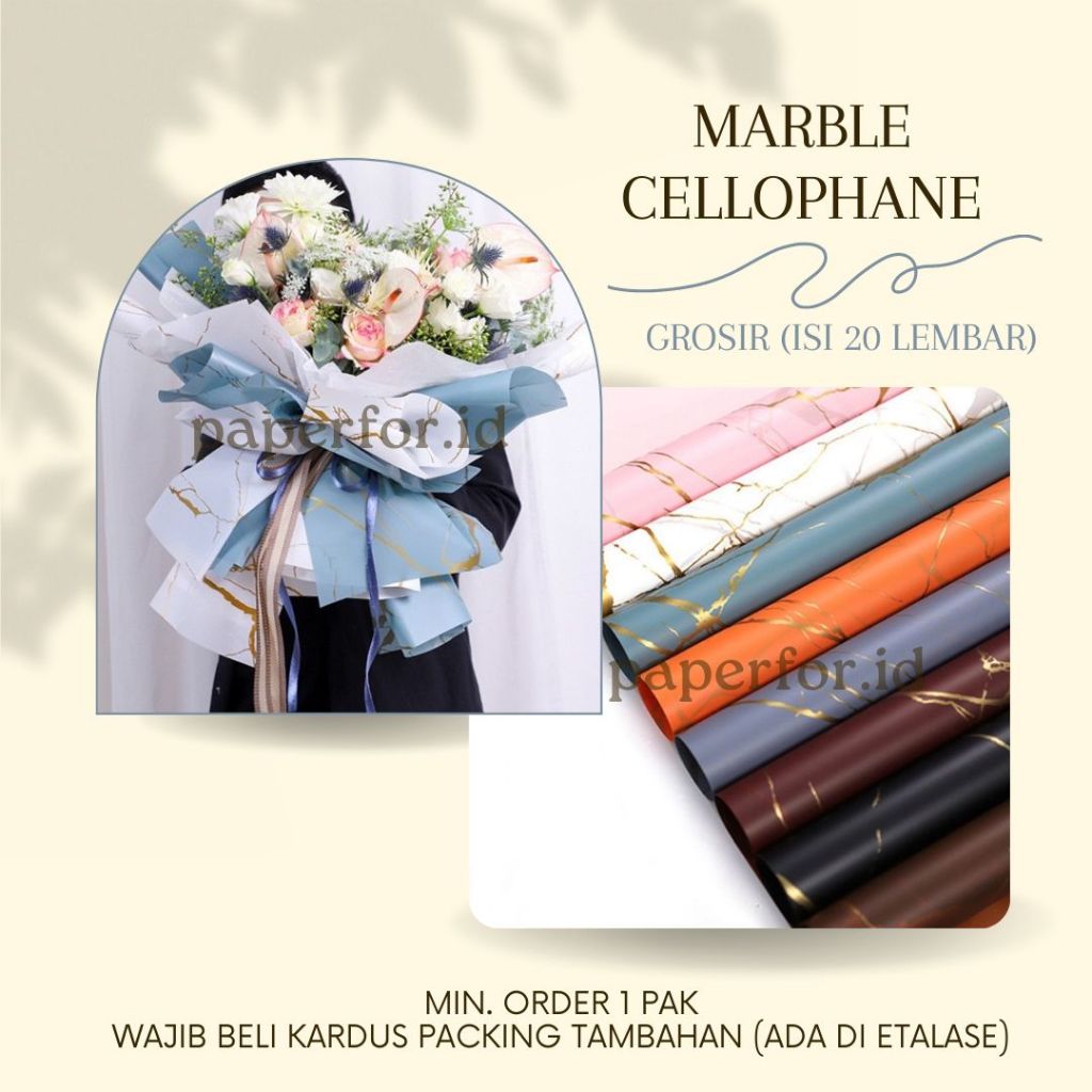 GROSIR Kertas Buket Bunga Cellophane MARBLE isi 20 Lembar