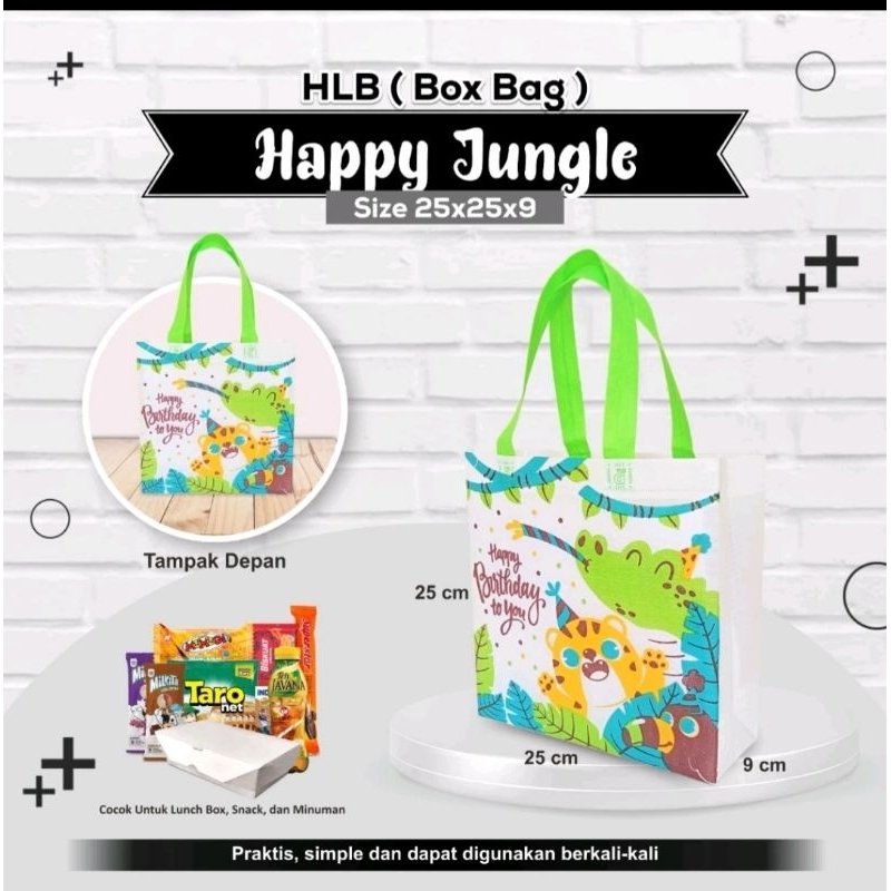 

Tas spunbond/kain tipe boxbag souvenir ulang tahun/birthday anak - happy jungle