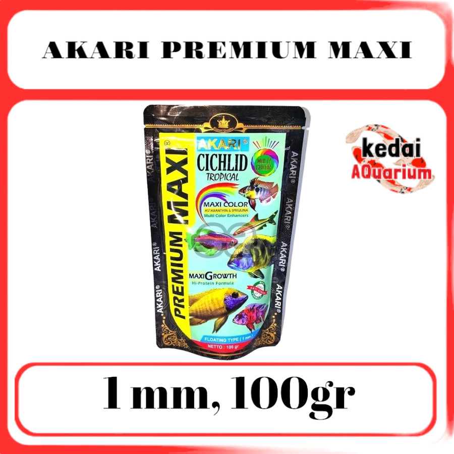 Akari Premium Maxi Cichild Tropical 1mm 100gr / Pakan Pelet Ikan Hias Cichild