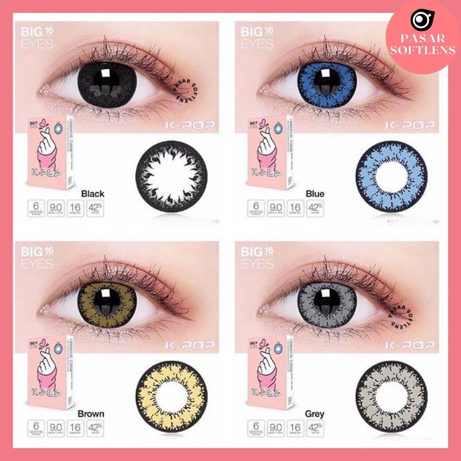 SOFTLENS X2 KPOP MINUS -4.50 sd -6.00 BY EXOTICON DIA 16MM FREE LENSCASE BIG EYES BLACK BROWN BLACK 