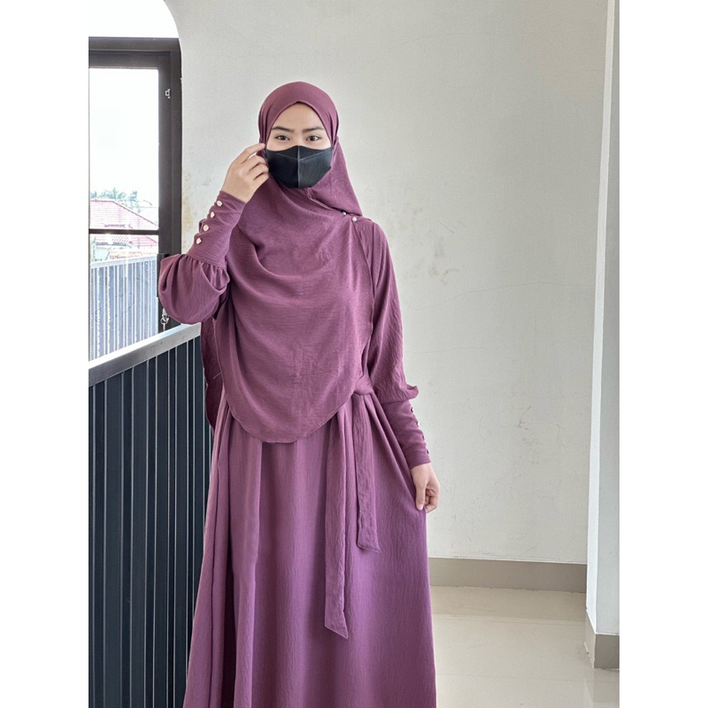 ISabella - Gamis Set Pasmina Crinkle Premium Dress Maxi Wanita Dewasa Muslim Casual